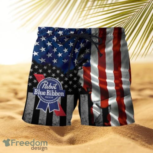 Us Flag Pabst Blue Ribbon Tropical Hawaiian Shorts Product Photo 1