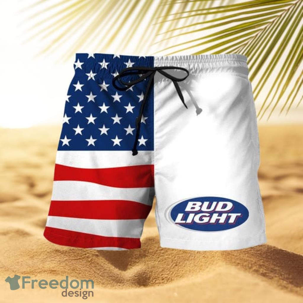 Vintage Usa Flag Fourth Of July Bud Light Tropical Hawaiian Shorts Product Photo 1