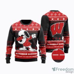 Wisconsin Badgers Snoopy Dabbing NFL AOP Ugly Christmas Sweater Christtmas Holiday Gift