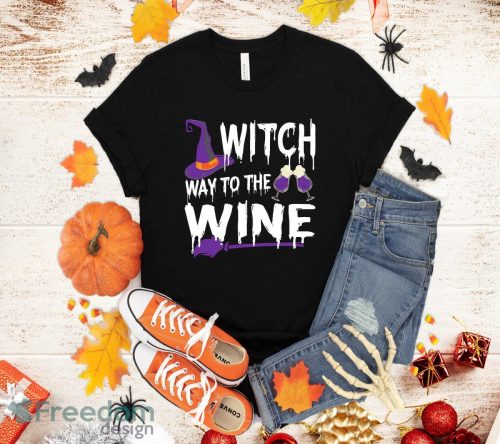 Witch Way To The Wine Tshirt - Halloween Witch Shirt Sweatshirt Hoodie Product Photo 1