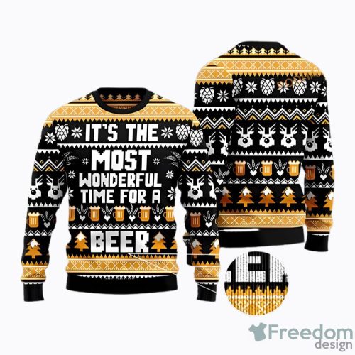 Wonderful Time For A Beer AOP Ugly Christmas Sweater Christtmas Holiday Gift Gift Product Photo 1