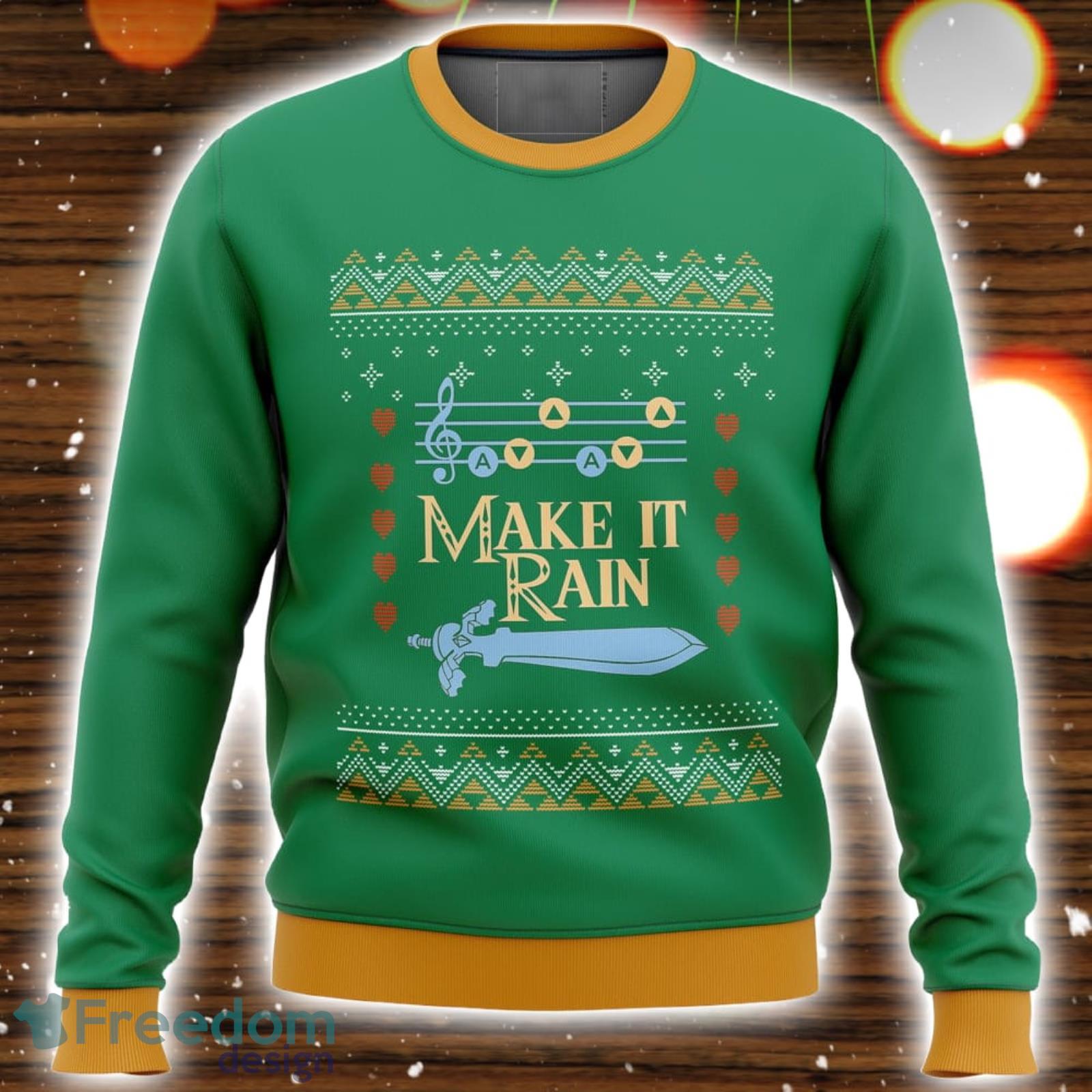 Zelda Make it Rain 3D Ugly Christmas Sweater Christmas Holiday Gift image Zelda Make it Rain 3D Ugly Christmas Sweater Christmas Holiday Gift Product Photo 1