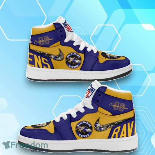 Baltimore Ravens Sneaker New 2023 – Air Jordan Hightop Custom Number & Name Product Photo 1