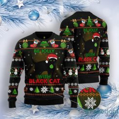 Black Cat Be Jolly Ugly Christmas Sweater Product Photo 3
