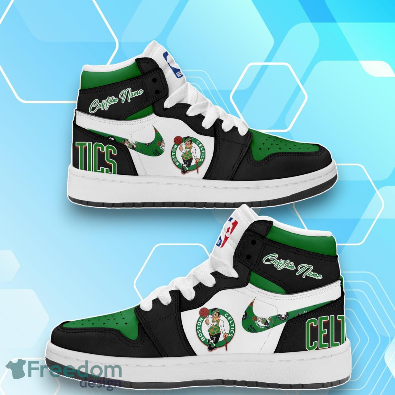 Boston Celtics Air Jordan Hightop Sneakers Custom Name Product Photo 1