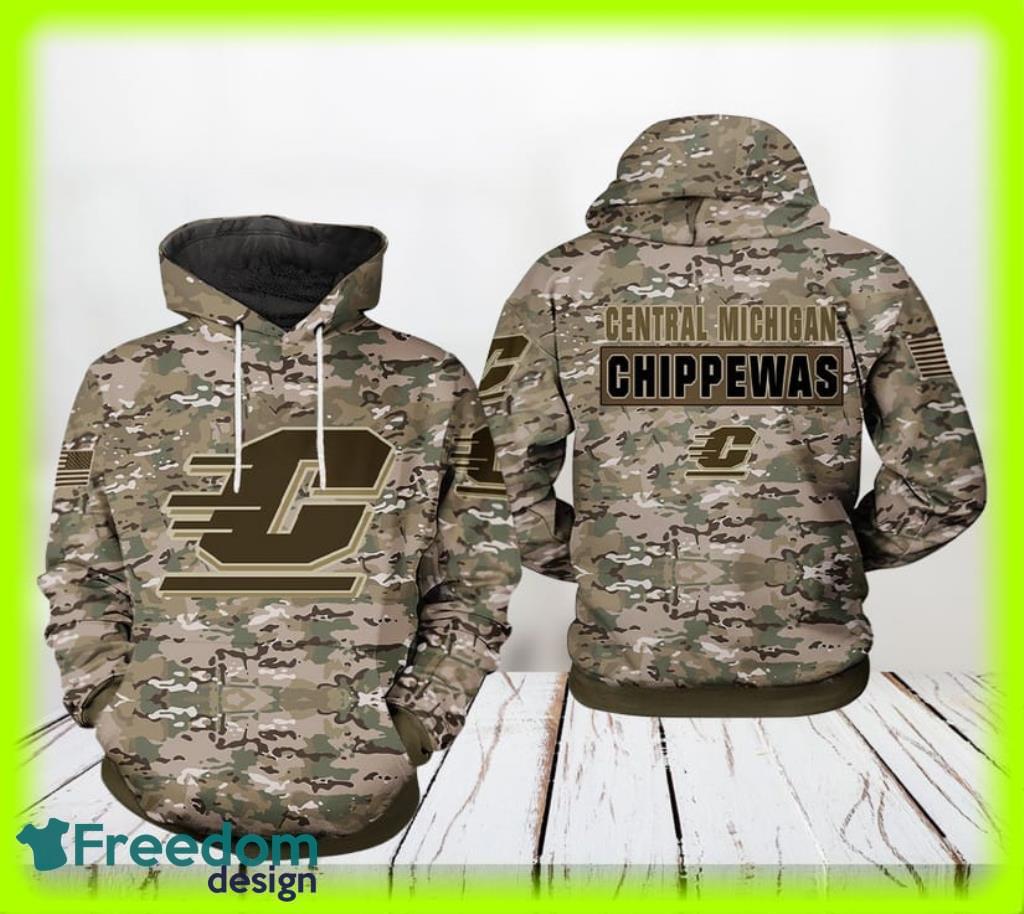 Central Michigan Chippewas NCAA Camo Veteran Hoodie 3D All Over Print Gift For Men And Women Product Photo 1