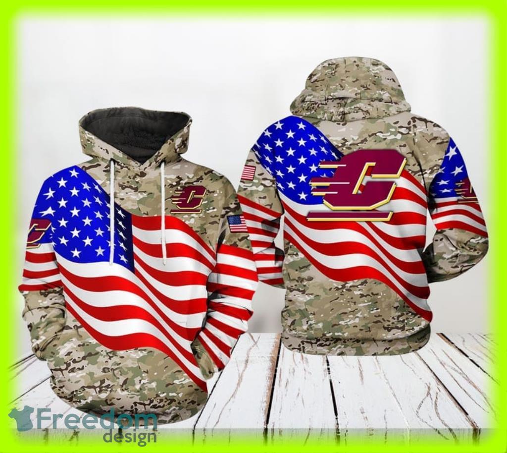 Central Michigan Chippewas NCAA US Flag Camo Veteran Hoodie 3D All Over Print Gift For Men And Women Product Photo 1