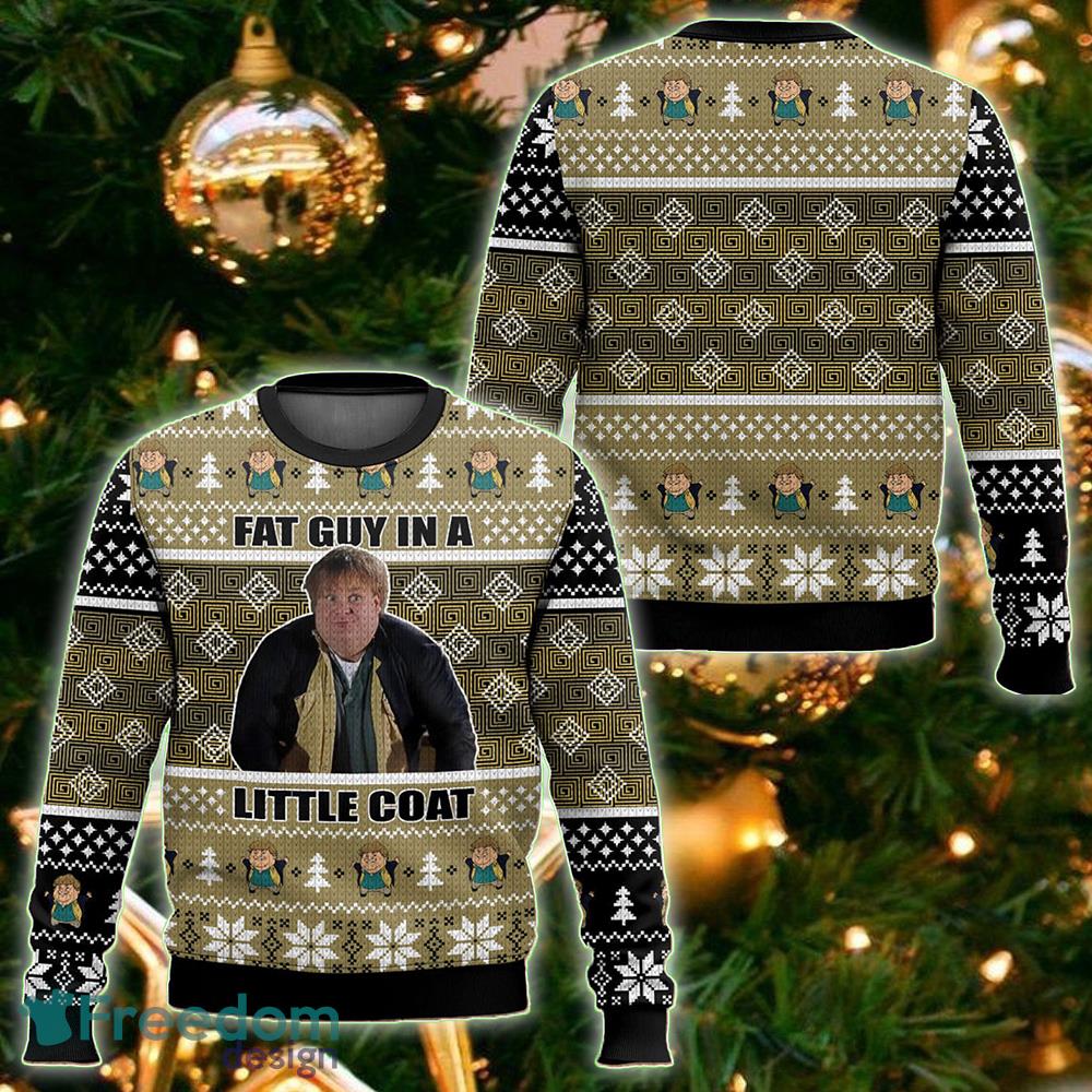 Chris Farley Fat Guy In A Little Coat Funny Design Knitted Christmas 3D Sweater - Chris Farley Fat Guy In A Little Coat Funny Knitted Christmas Sweater For Men And Women Photo 1