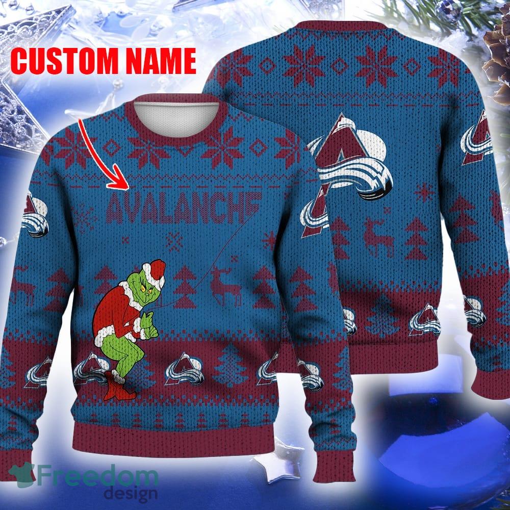 Colorado Avalanche Ugly Christmas Sweater Grinch Custom Ice Hockey NHL Gift For Christmas Holidays Custom Name image Colorado Avalanche Ugly Christmas Sweater Grinch Custom Ice Hockey NHL Gift For Christmas Holidays Custom Name - Colorado Avalanche Ugly Christmas Sweater Grinch Custom Ice Hockey NHL Gift For Christmas Holidays Custom Name