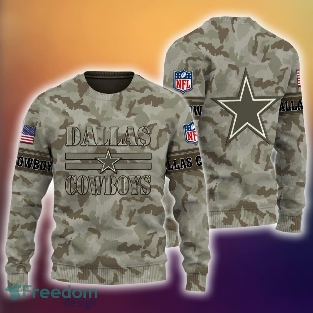 Dallas Cowboys NFL Camo 3D Sweater Veteran Gift Holidays Ugly For Christmas - Dallas Cowboys NFL Camo 3D Sweater Veteran Gift For Men And Women Christmas