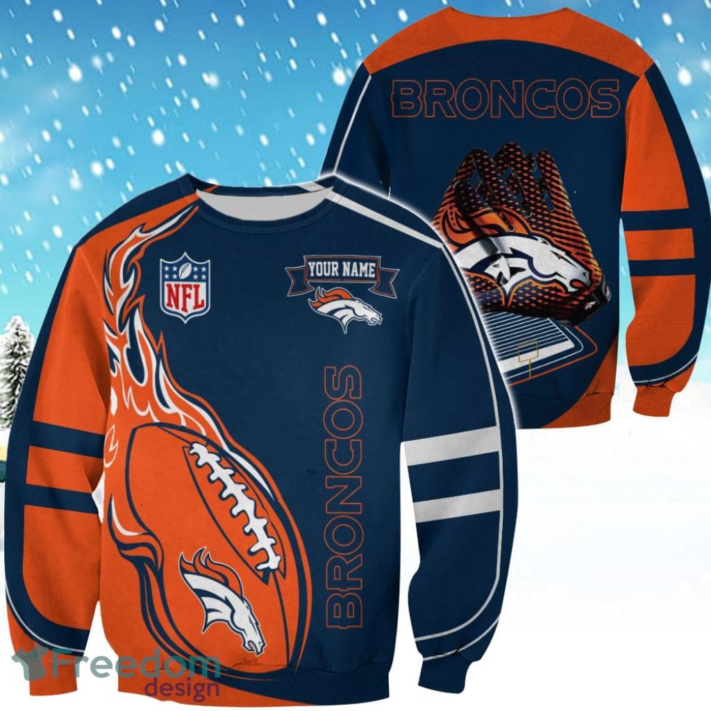 Denver Broncos Custom Name Christmas Ugly Sweater Sweatshirt Sport For Fans image Denver Broncos Custom Name Christmas Ugly Sweater Sweatshirt Sport For Fans Product Photo 1