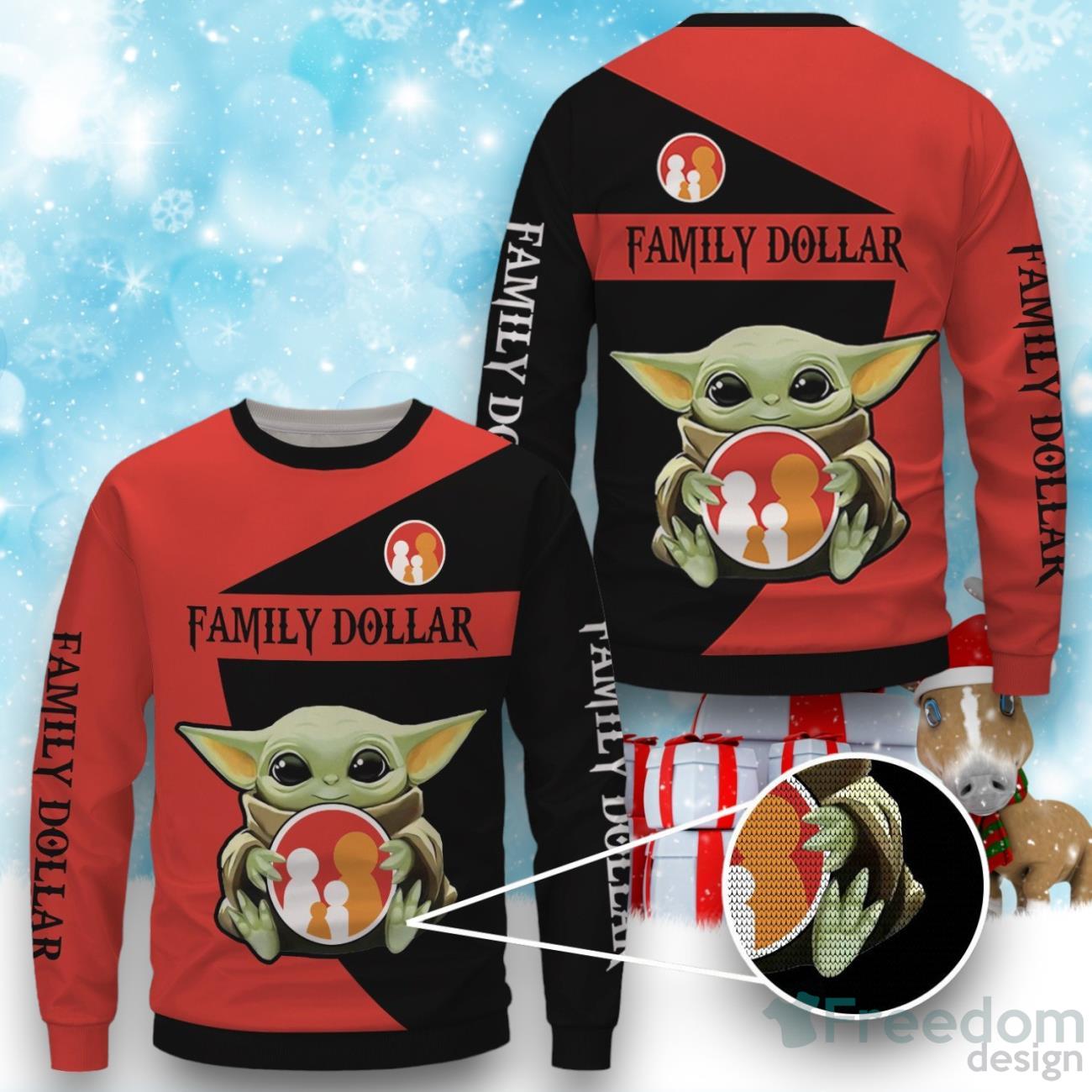 Family Dollar baby Yoda Ugly Christmas Sweater, Xmas Gift Ideas For Fans Product Photo 1