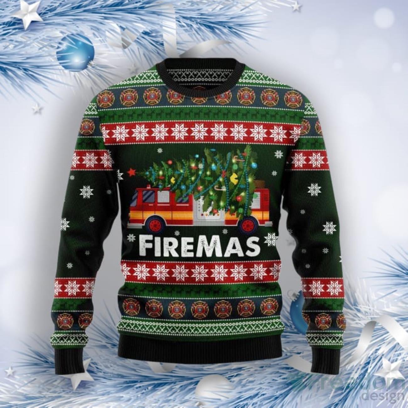 Firefighter Firemas Ugly Christmas Sweater Product Photo 1