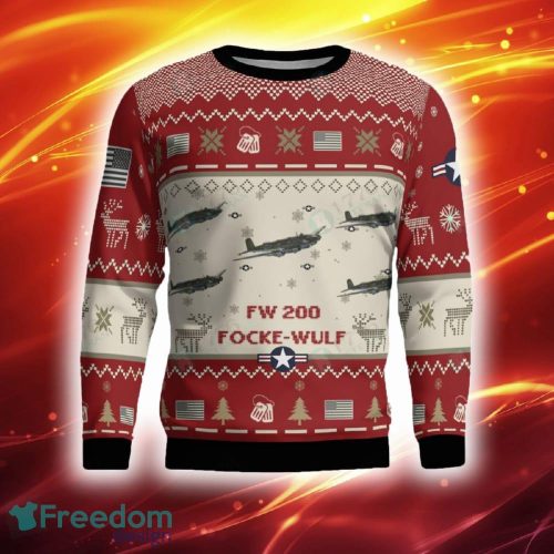 Focke Wulf Fw 200 Aircraft Ugly Sweater Red Hot Trending 2023 Gift For Veteran Christmas - Focke Wulf Fw 200 Aircraft Ugly Sweater Red Photo 2