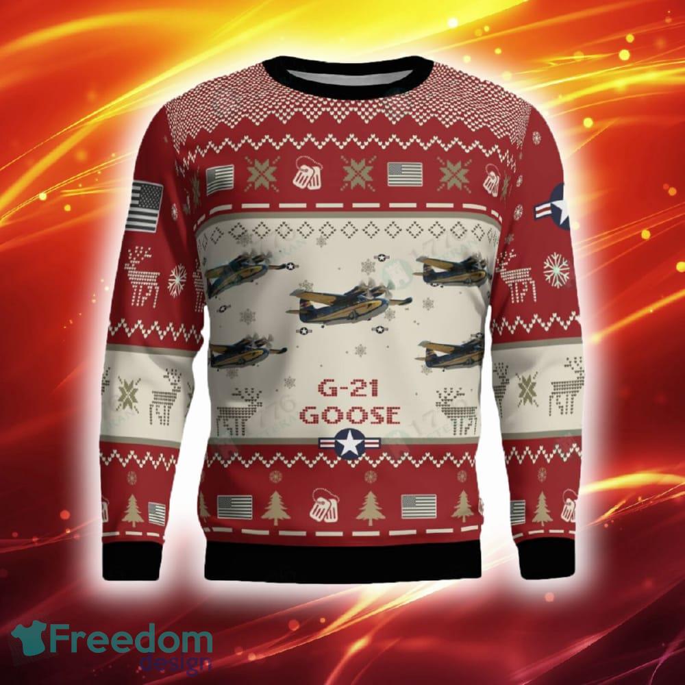 G 21 Goose G21 Aircraft Ugly Sweater Red Hot Trending 2023 Gift For Veteran Christmas - G 21 Goose G21 Aircraft Ugly Sweater Red Photo 2