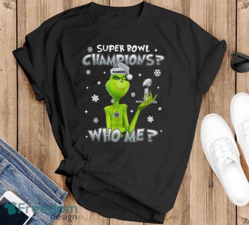 Grinch Who Me Super Bowl Champions Las Vegas Raiders T-Shirt Product Photo 1