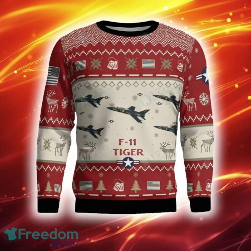 Grumman F 11 Tiger F11 Aircraft Ugly Sweater Red Hot Trending 2023 Gift For Veteran Christmas - Grumman F 11 Tiger F11 Aircraft Ugly Sweater Red Photo 2