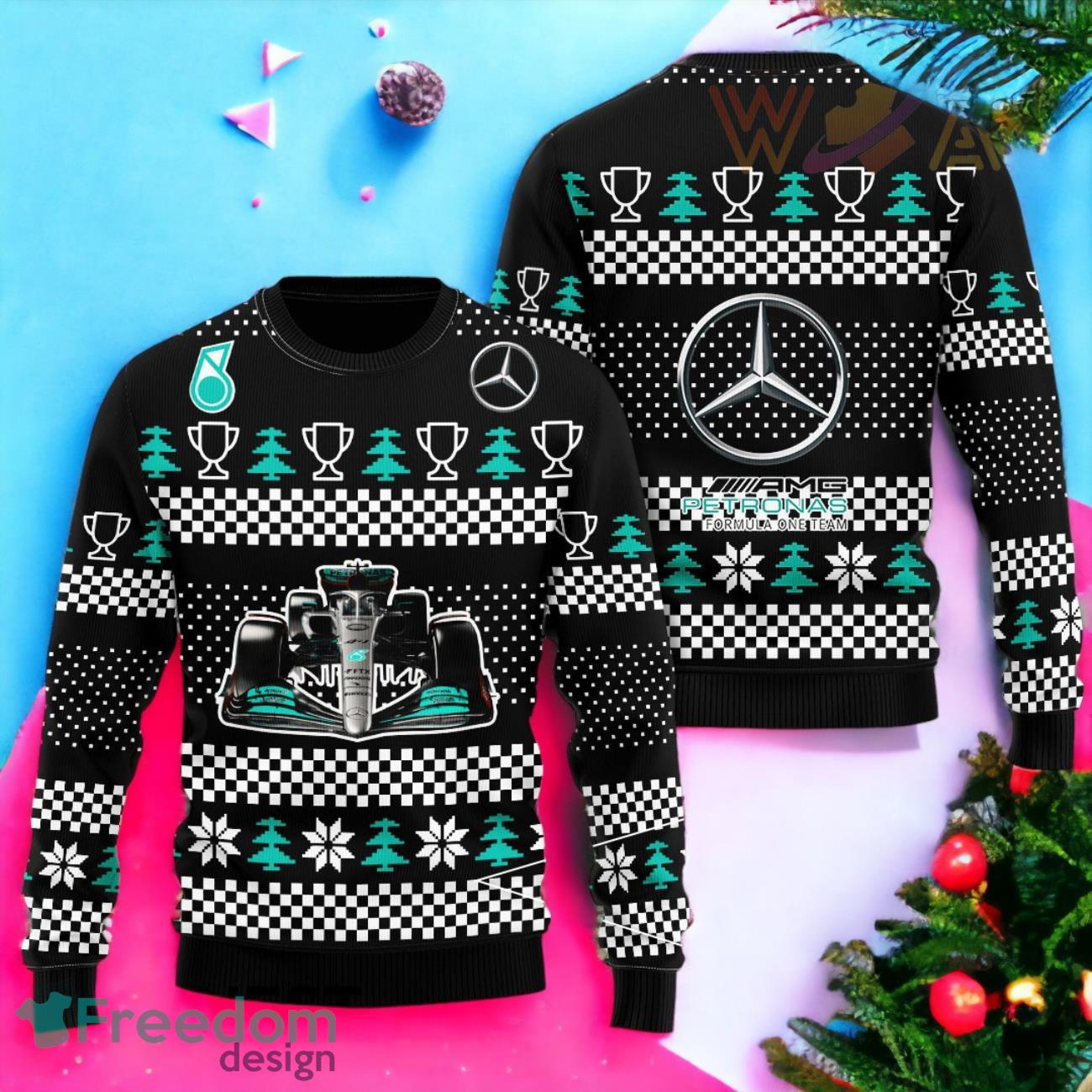 Mercedes Dresses Cars In Ugly Christmas Sweaters