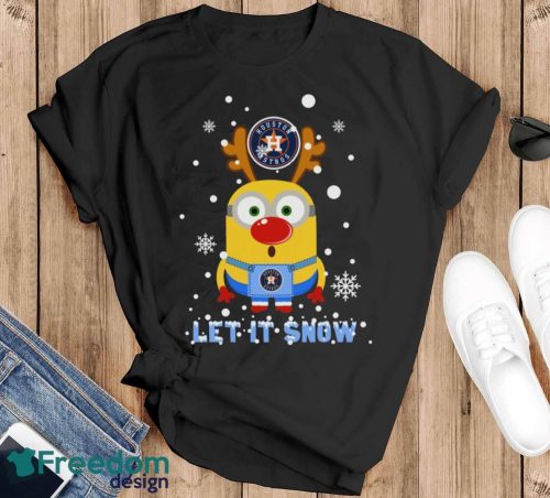 Minion Houston Astros Ugly Christmas Gift Let It Snow T-Shirt - Black T-Shirt