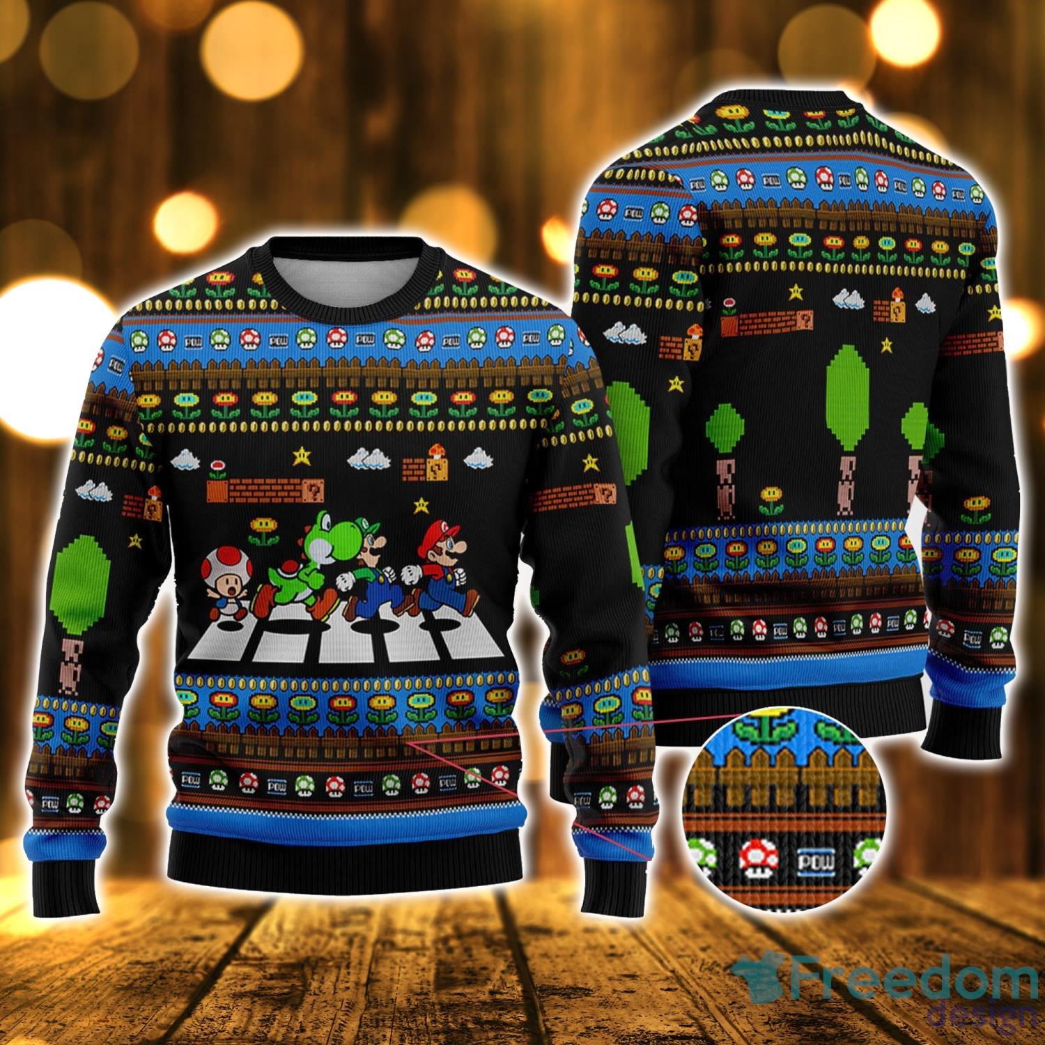 Super Mario Mario Luigi Bowser Toad 3D Ugly Christmas Sweater image Super Mario Mario Luigi Bowser Toad 3D Ugly Christmas Sweater Product Photo 1