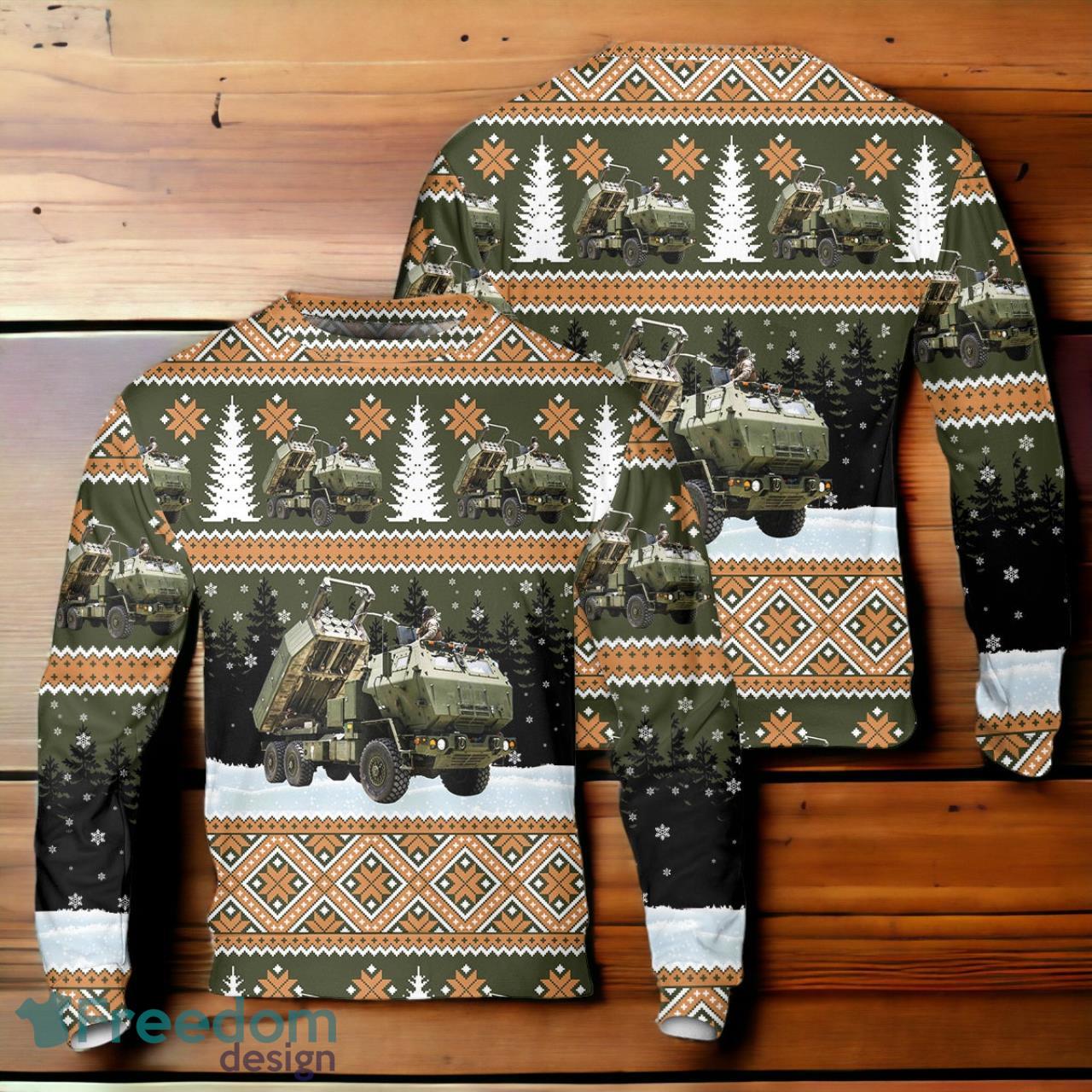 U.S. Marine Corps High Mobility Artillery Rocket System M142 HIMARS Christmas Sweater nSk image U.S. Marine Corps High Mobility Artillery Rocket System M142 HIMARS Christmas Sweater nSk Product Photo 1