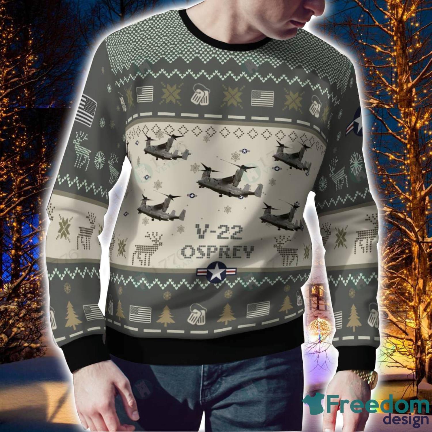V 22 Osprey V22 Aircraft Veteran Snowflake Pattern 3D Ugly Christmas Sweater image V-22 Osprey V22 Aircraft Veteran Snowflake Pattern 3D Ugly Christmas Sweater Product Photo 2