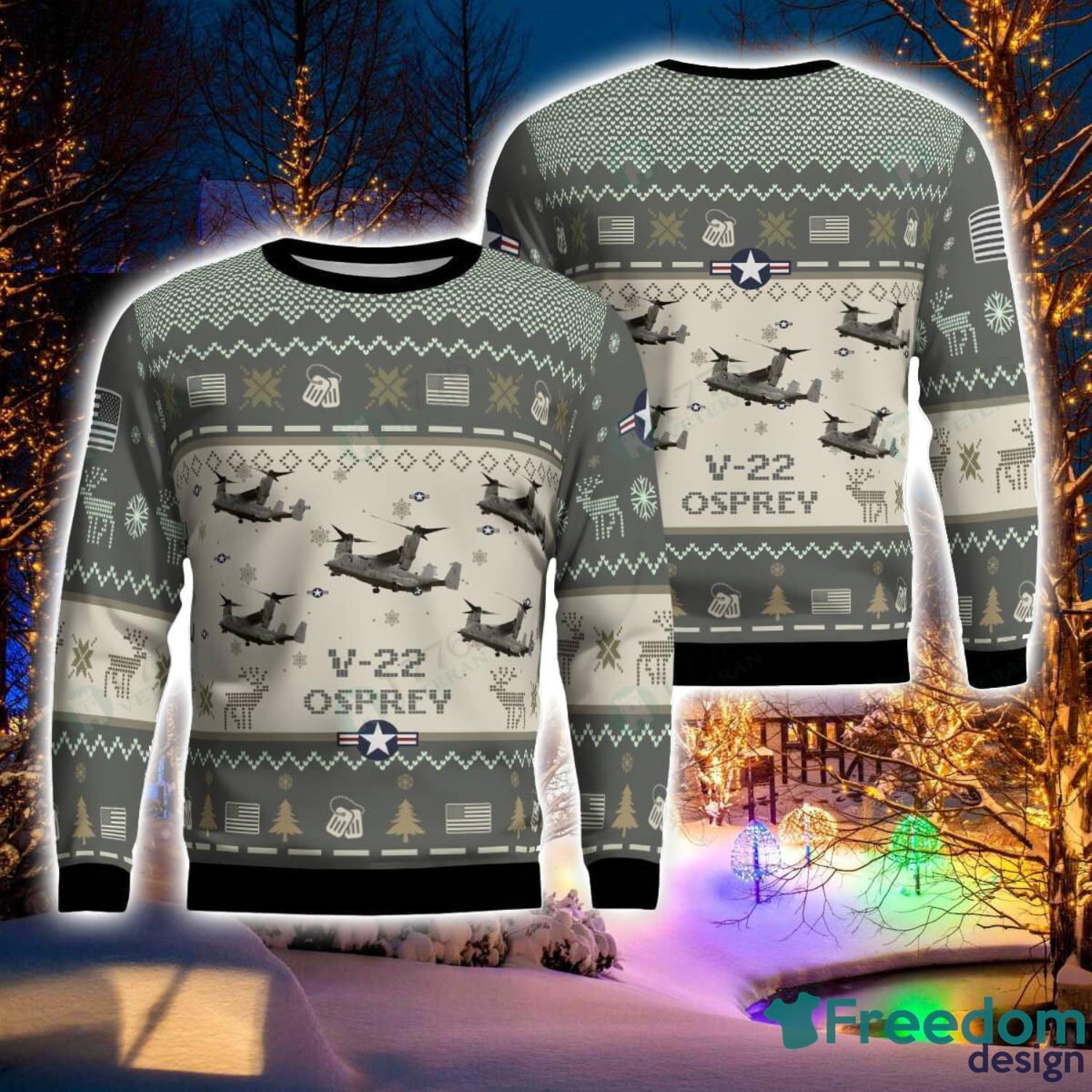 V 22 Osprey V22 Aircraft Veteran Snowflake Pattern 3D Ugly Christmas Sweater image V-22 Osprey V22 Aircraft Veteran Snowflake Pattern 3D Ugly Christmas Sweater Product Photo 1