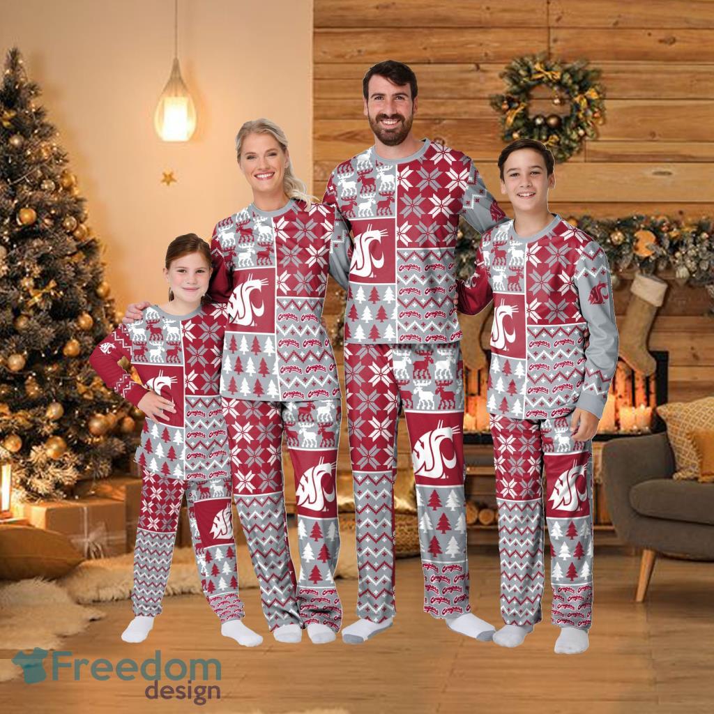 Washington State Cougars Ncaa Busy Block Family Holiday Pajamas Fun Christmas Gifts For The Family image Washington State Cougars Ncaa Busy Block Family Holiday Pajamas Fun Christmas Gifts For The Family Product Photo 1