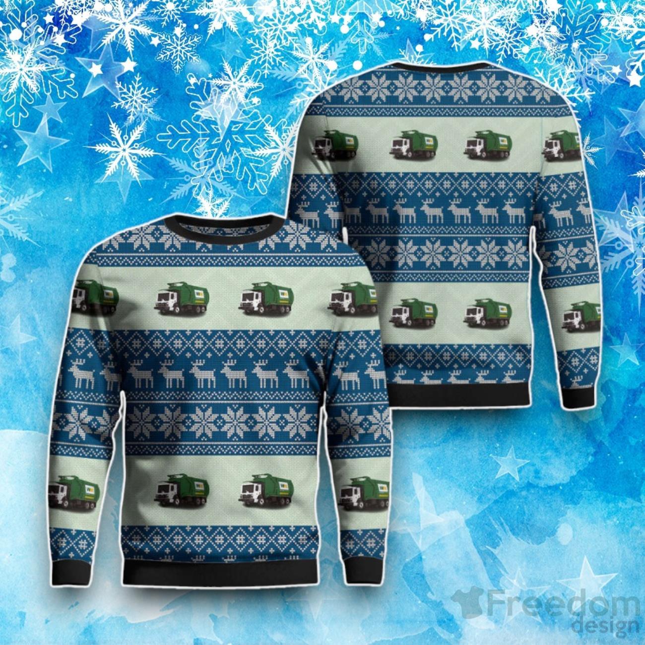 Waste Management Mack TerraPro Garbage Truck With Front Loader Christmas Ugly Sweater Product Photo 1