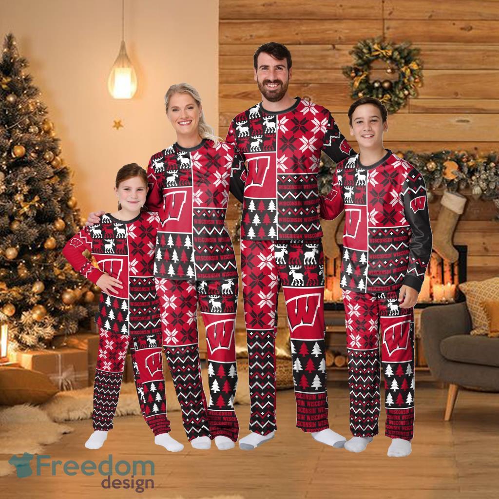 Wisconsin Badgers Ncaa Busy Block Family Holiday Pajamas Fun Christmas Gifts For The Family image Wisconsin Badgers Ncaa Busy Block Family Holiday Pajamas Fun Christmas Gifts For The Family Product Photo 1
