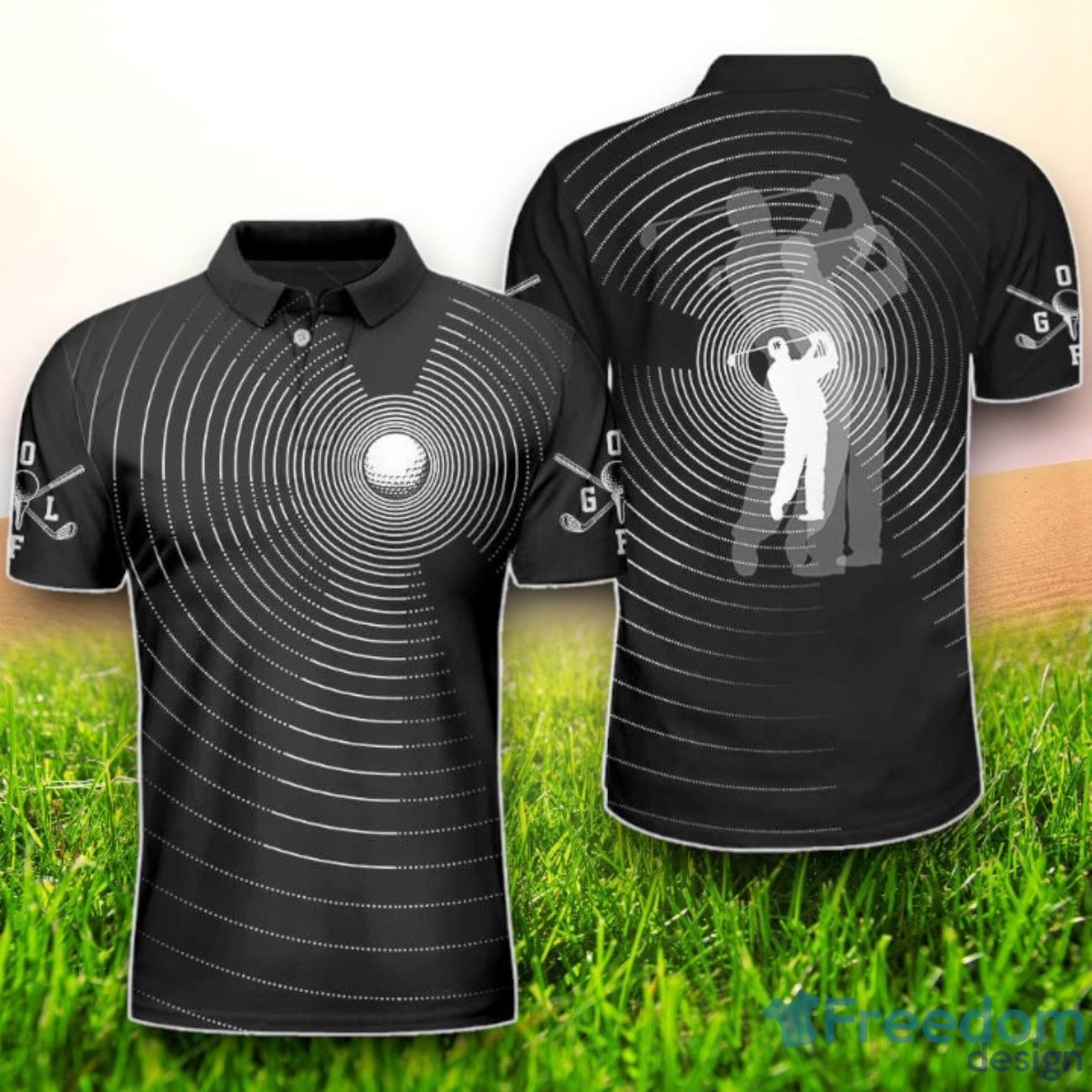 3D Effect Golf Ball And Sticks Polo Shirt image 3D Effect Golf Ball And Sticks Polo Shirt Product Photo 1