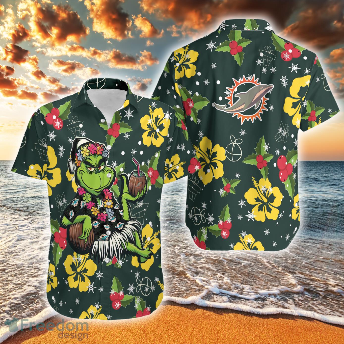 Aloha Grinch Relax Christmas NFL Miami Dolphins Hawaiian Shirt Gift Beach - Aloha Grinch Relax Christmas NFL Miami Dolphins Hawaiian Shirt Gift Beach