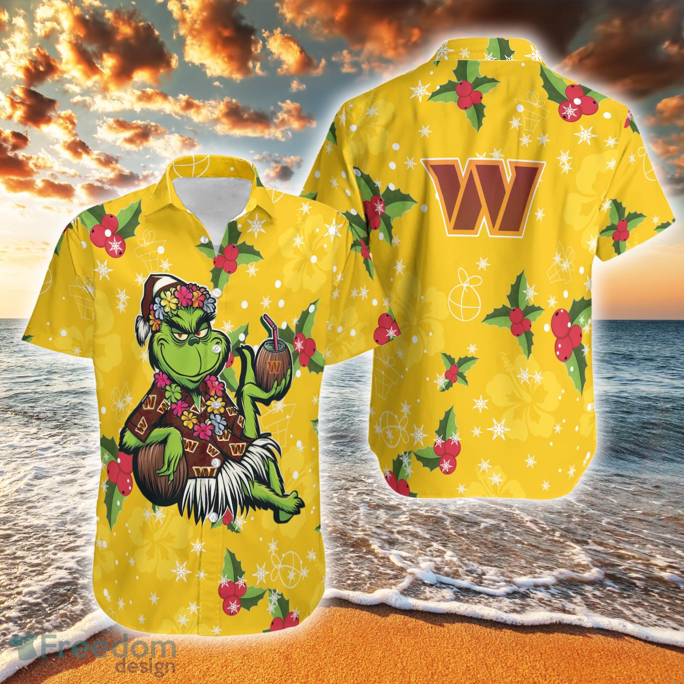 Aloha Grinch Relax Christmas NFL Washington Commanders Hawaiian Shirt Gift For Fans - Aloha Grinch Relax Christmas NFL Washington Commanders Hawaiian Shirt Gift For Fans