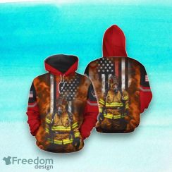Amazing Red Line Us Fireman 3D Hoodie Impressive Gift