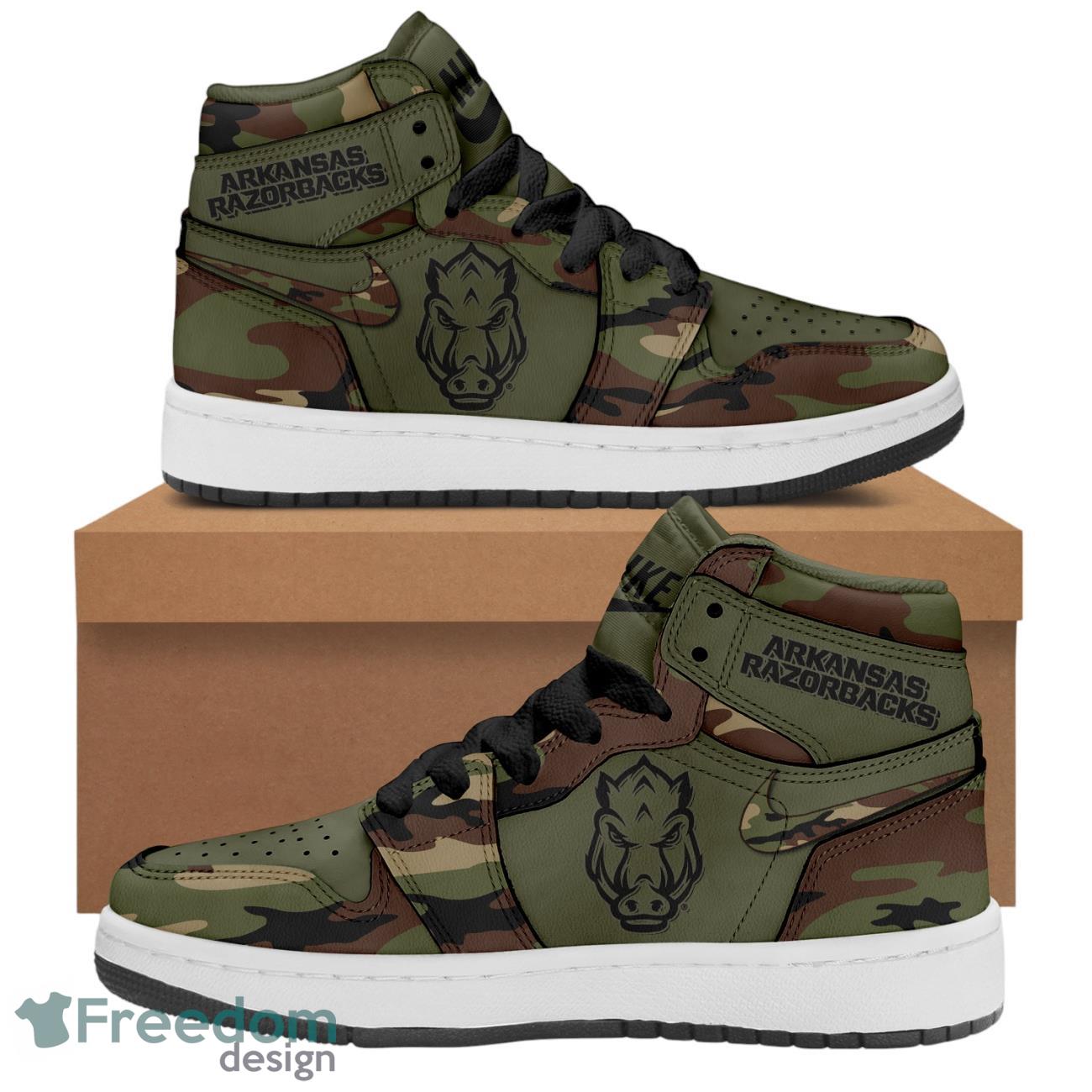 Arkansas Razorback Football Camo Air Jordan Hightop Shoes image Arkansas Razorback Football Camo Air Jordan Hightop Shoes Product Photo 1