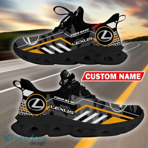 Custom Name Lexus Logo Camo Black Max Soul Sneakers Racing Car And Motorcycle Chunky Sneakers - Lexus Logo Racing Car Tractor Farmer Max Soul Shoes Personalized Photo 1