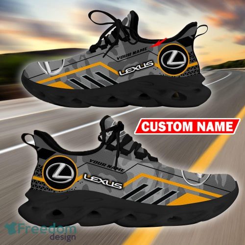 Custom Name Lexus Logo Camo Grey Max Soul Sneakers Racing Car And Motorcycle Chunky Sneakers - Lexus Logo Racing Car Tractor Farmer Max Soul Shoes Personalized Photo 3