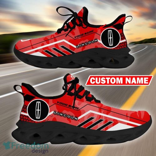 Custom Name Lincoln Logo Camo Red Max Soul Sneakers Racing Car And Motorcycle Chunky Sneakers - Lincoln Logo Racing Car Tractor Farmer Max Soul Shoes Personalized Photo 4