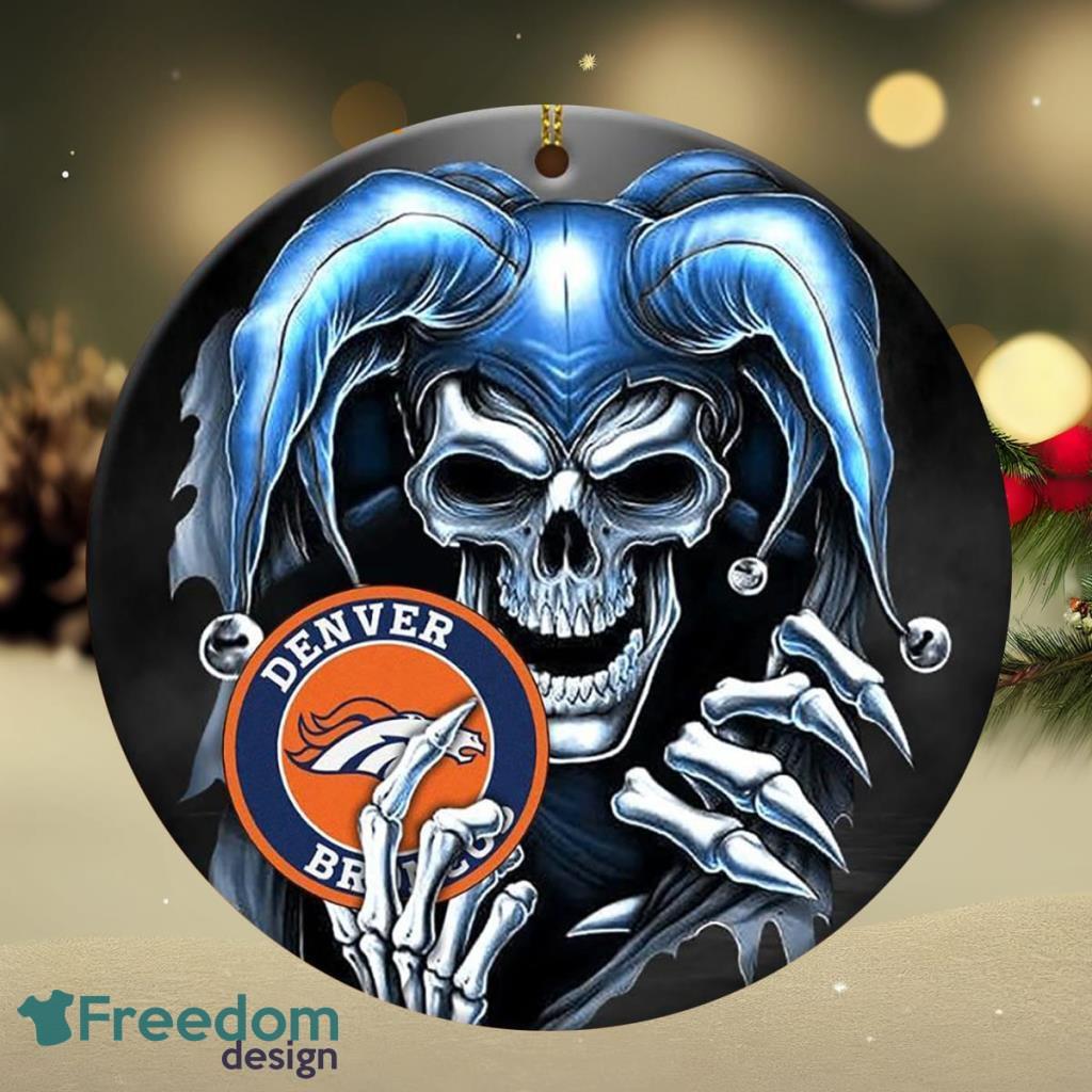 Denver Broncos NFL Skull Joker Christmas Ornament image Denver Broncos NFL Skull Joker Christmas Ornament Product Photo 1