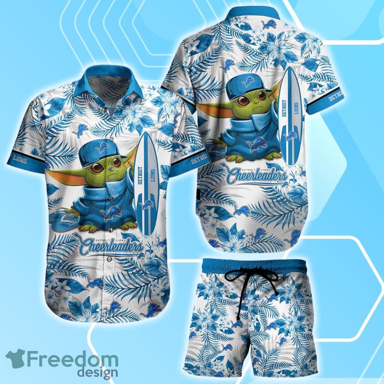 Detroit Lions NFL Baby Yoda Hawaiian Shirt & Short Style Tropical Pattern Best Gift For Fan Product Photo 1