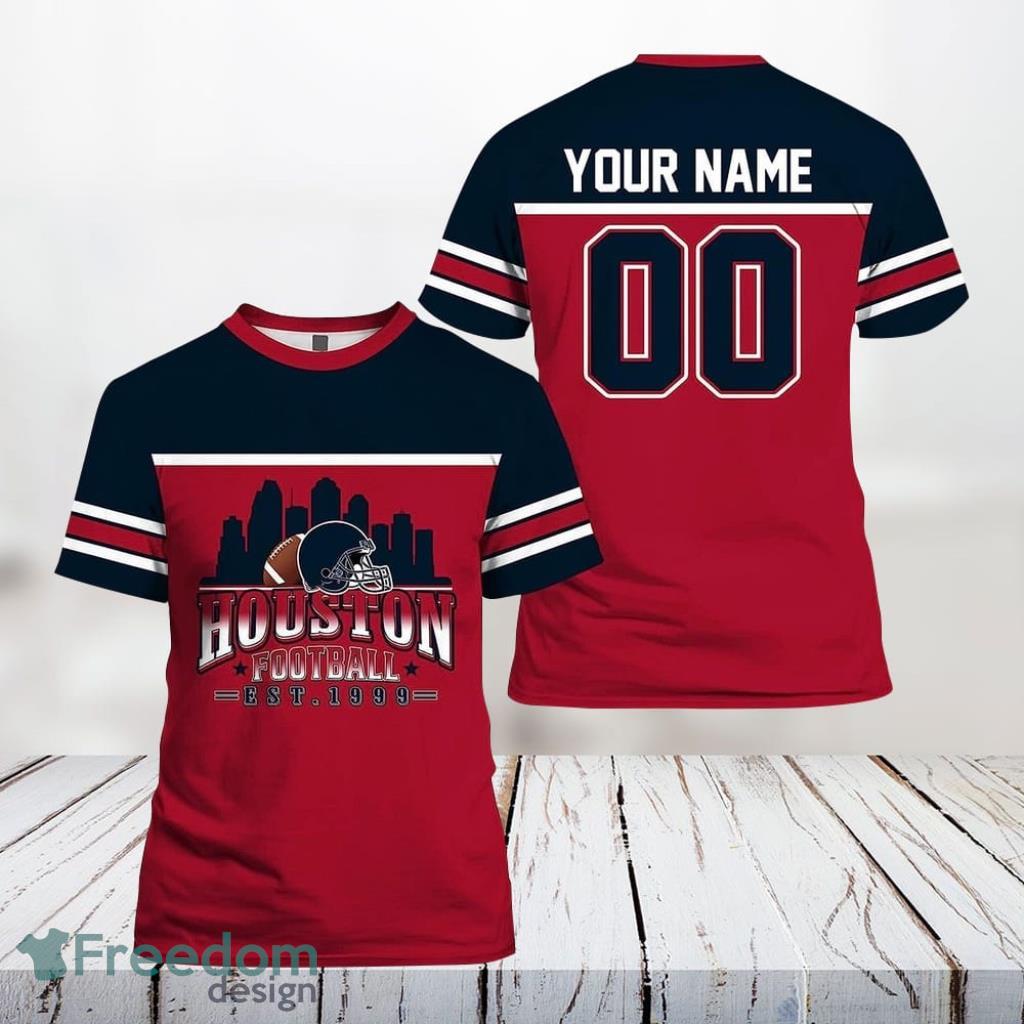 Houston Texans Nfl 3D All Over Printed T Shirts Custom Name And Number Shirts Gift For Football Fans Product Photo 1