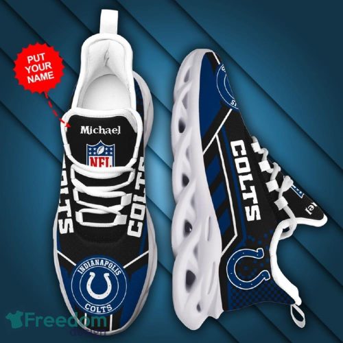 Indianapolis Colts Logo Pattern Custom Name In Black Blue Running Shoes Gift Max Soul Sneakers Ideas Fans - Indianapolis Colts Logo Pattern Custom Name 3D Max Soul Sneaker Shoes In Black Blue_4