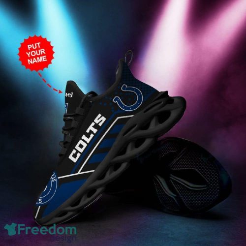 Indianapolis Colts Logo Pattern Custom Name In Black Blue Running Shoes Gift Max Soul Sneakers Ideas Fans - Indianapolis Colts Logo Pattern Custom Name 3D Max Soul Sneaker Shoes In Black Blue_1