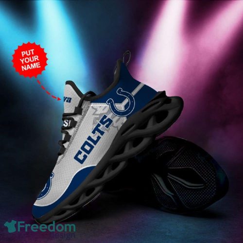 Indianapolis Colts Logo Pattern Custom Name In Blue Gray Running Shoes Gift Max Soul Sneakers Ideas Fans - Indianapolis Colts Logo Pattern Custom Name 3D Max Soul Sneaker Shoes In Blue Gray_2