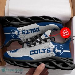 Indianapolis Colts Logo Pattern Custom Name In Blue Gray Running Shoes Gift Max Soul Sneakers Ideas Fans - Indianapolis Colts Logo Pattern Custom Name 3D Max Soul Sneaker Shoes In Blue Gray_3