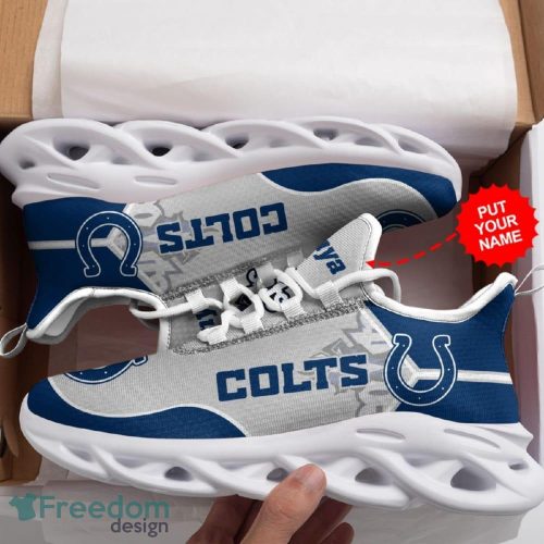 Indianapolis Colts Logo Pattern Custom Name In Blue Gray Running Shoes Gift Max Soul Sneakers Ideas Fans - Indianapolis Colts Logo Pattern Custom Name 3D Max Soul Sneaker Shoes In Blue Gray_4