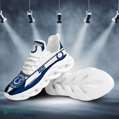 Indianapolis Colts Logo Pattern Custom Name In Blue White Running Shoes Gift Max Soul Sneakers Ideas Fans - Indianapolis Colts Logo Pattern Custom Name 3D Max Soul Sneaker Shoes In Blue White_3