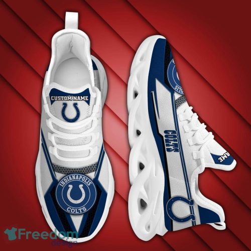 Indianapolis Colts Logo Pattern Custom Name In Blue White Running Shoes Gift Max Soul Sneakers Ideas Fans - Indianapolis Colts Logo Pattern Custom Name 3D Max Soul Sneaker Shoes In Blue White_4