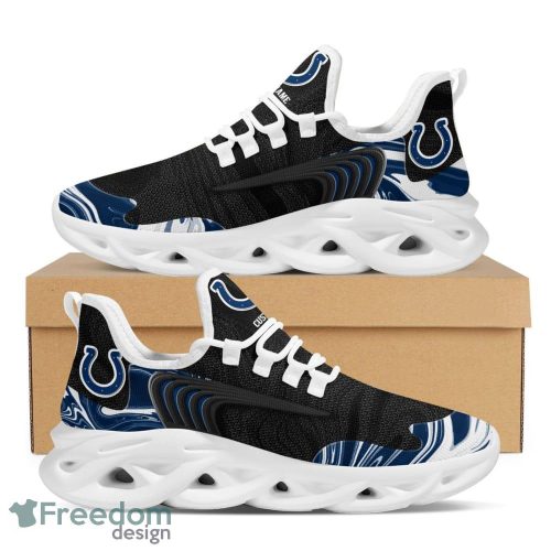 Indianapolis Colts Team Logo Wave Pattern Custom Name Running Shoes Gift Max Soul Sneakers Ideas Fans - Indianapolis Colts Team Logo Wave Pattern Custom Name 3D Max Soul Sneaker Shoes_3