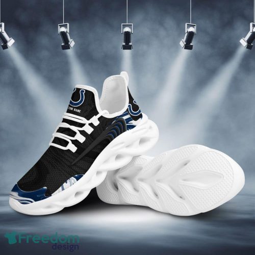 Indianapolis Colts Team Logo Wave Pattern Custom Name Running Shoes Gift Max Soul Sneakers Ideas Fans - Indianapolis Colts Team Logo Wave Pattern Custom Name 3D Max Soul Sneaker Shoes_1